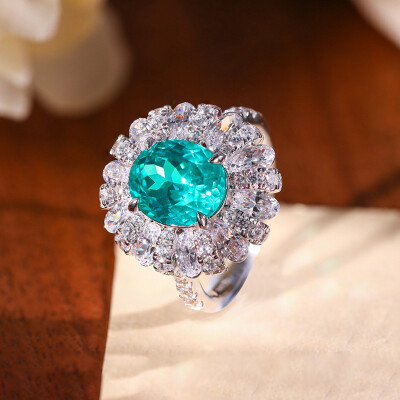 Alternative view of 【S925銀鍍白金】5克拉9*11mm培育帕拉伊巴蛋形豪鑲戒指