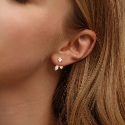 Alternative view of 【莫桑鑽】三星一款兩戴可拆卸S925銀鍍金耳環