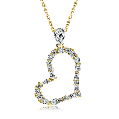 Alternative view of 【莫桑鑽】1.5克拉滿鑽大愛心S925銀鍍金項鏈金銀兩色