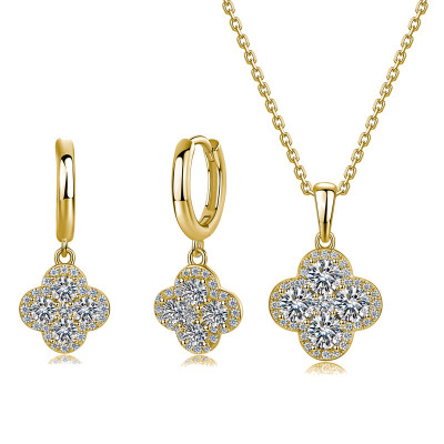 Alternative view of 【莫桑鑽】滿鑽四葉草S925銀鍍金項鏈/耳環