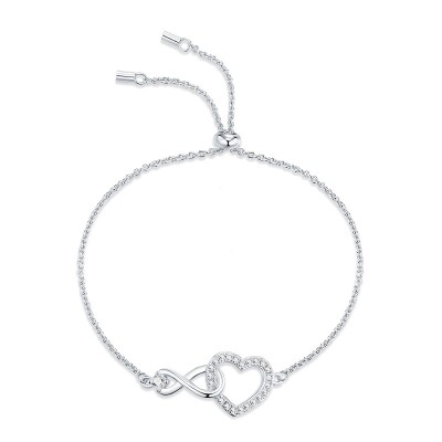 Alternative view of 【莫桑鑽】愛意無限滿鑽愛心S925銀鍍白金手鏈21CM以內可調節