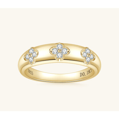 Alternative view of 【莫桑鑽】金銀兩色小幸運三顆四葉草S925銀鍍金戒指