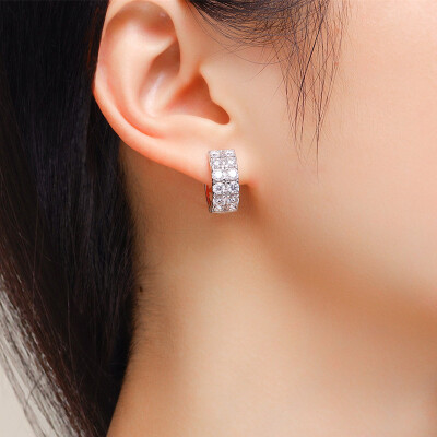 Alternative view of 【莫桑鑽】2-3mm雙排小圓鑽S925銀鍍白金扣式耳環