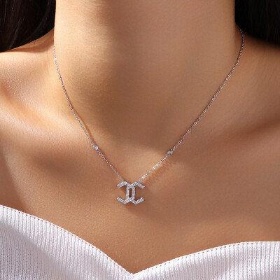 Alternative view of 【莫桑鑽】小香風滿鑽X交叉S925銀鍍白金項鏈