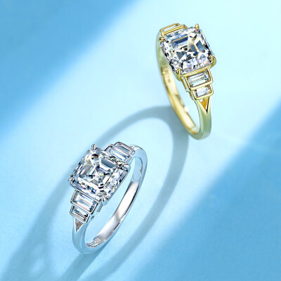 Alternative view of 【莫桑鑽】8*8mm阿斯切梯鑽S925銀鍍金戒指金銀兩色