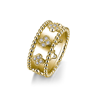 Alternative view of 【莫桑鑽】金銀兩色輕奢四葉草珠邊S925銀鍍金戒指