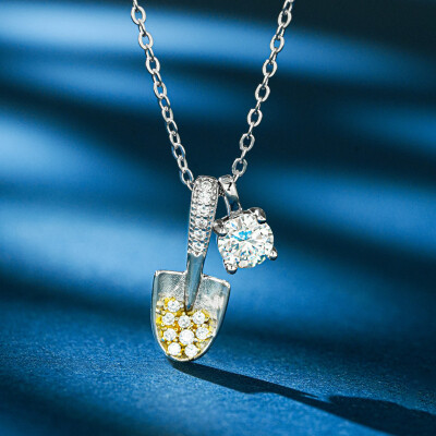 Alternative view of 【莫桑鑽】鏟金鏟銀50分圓鑽暴富銀鏟S925銀鍍白金莫桑石項鏈