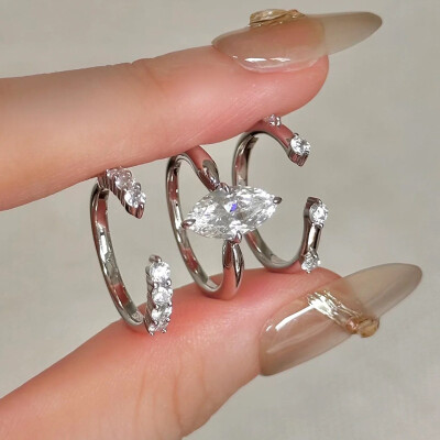 Alternative view of 【莫桑鑽】時尚idol疊帶風三合一S925銀鍍白金莫桑石戒指